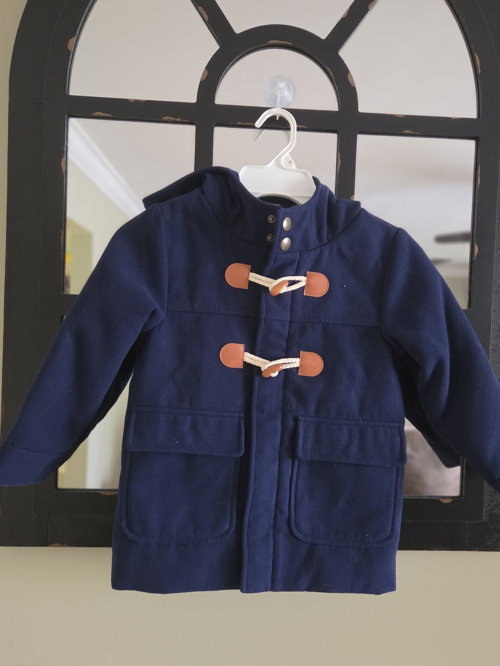 Cat & Jack Navy Hooded Pea Coat with Tan Toggle Accents